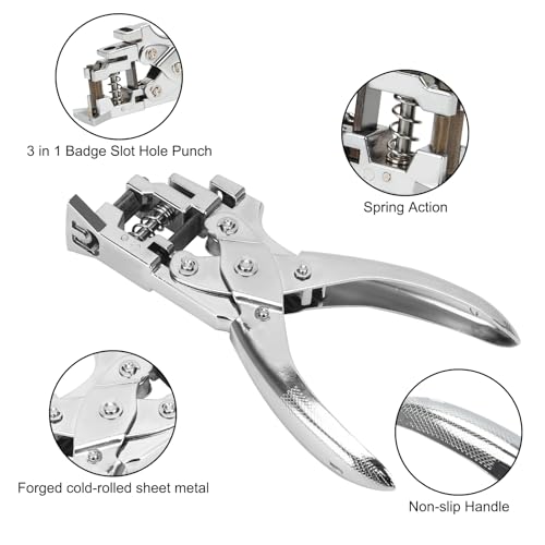Heavy Duty Handheld Hole Punch for ID Cards, Plastic, PVC, Cardstock, Cardboard, Zinc Alloy Construction, Sharp Blade Edge, Spring Action (3 in 1) - style: 3 in 1