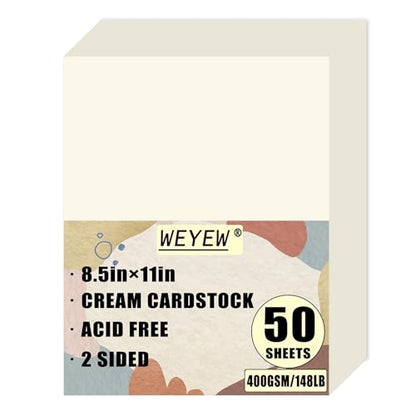 50 Sheets 148lb Cream Cardstock, 8.5" x 11", Extra Heavy Duty Off-White Paper for Card Base DIY Craft Card Making, 148LB Cover 400 GSM - color: Cream, size: 148lb-50sheets
