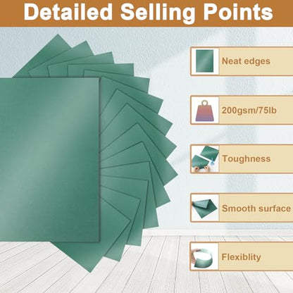 Silunkia 40 Sheets Dark Green Shimmer Cardstock 8.5 x 11 Scrapbook Paper, 200gsm/75lb Thick Green Card Stock Crafts Paper for DIY Cards, Thanksgiving Cards, Invitations, Anniversary Card - color: Green, size: 40 Sheets