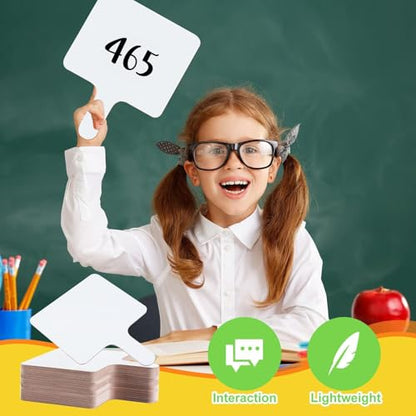 50 Pack Dry Erase Answer Paddles with Handle, 8 x 10 Inch Wooden Double-Sided Handheld Whiteboards Reusable Writing Boards with 50 Markers & 50 Erasers for Classroom Teaching & Auction Paddles Bidding
