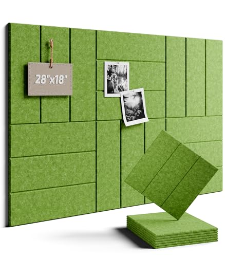 Felt Bulletin Board Tiles -28"x18" with 40 Adhesive Tabs, Cork Board Alternative for Office Decor, Push Pin Board Wall Organizer 6-Pack (Grass Green) - color: Grass Green, size: Bold-Stripe