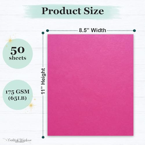 Cardstock Warehouse Pop Tone Razzle Berry Pink Cardstock Paper – 50 Sheets, 8.5 x 11" - 65 lb / 175 GSM Premium Pink Card Stock for Die-cutting, Crafts, Printing, Card Making and DIY Projects - color: Razzleberry Pink