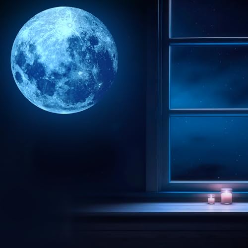 iinuu Glow in The Dark Moon, Moon Wall Decals, Galaxy Stickers, Realistic Starry Night (Blue), Ap-wd180 - color: Moon - Blue