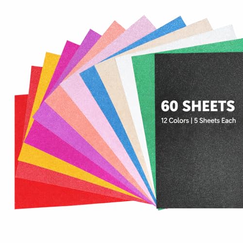 60 Sheets Glitter Cardstock 8.5 x 11 Inches,92lb/250gsm No Shed Sparkling Card Stock Paper 12 Colors for Card Making, DIY Crafts, Scrapbooking, Compatible with Cricut, Party Decoration,School Supplies - color: Assorted Colors