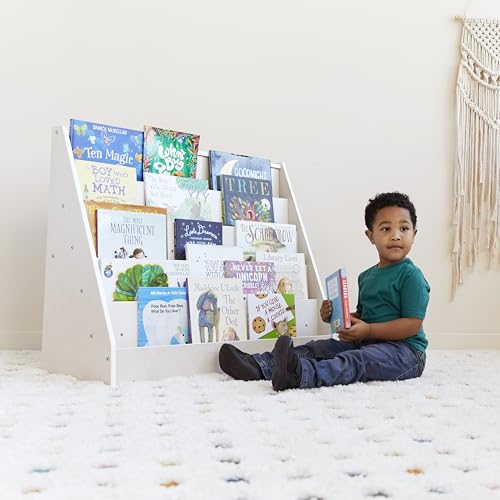 ECR4Kids Single-Sided Wooden Book Display, Montessori Furniture, White Wash - color: White Wash