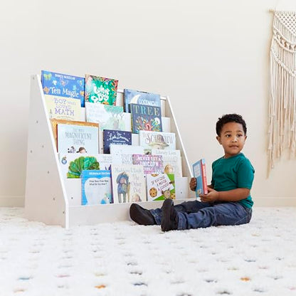 ECR4Kids Single-Sided Wooden Book Display, Montessori Furniture, White Wash - color: White Wash