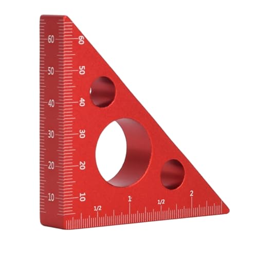 Right Angle Ruler, 45 n 90 Degree Small Aluminum Alloy Triangle Ruler with Imperial and Metric Scales Machinist Carpenter's Square Measuring Tool for DIY Woodworking Table Miter Saw (Red) - color: Red