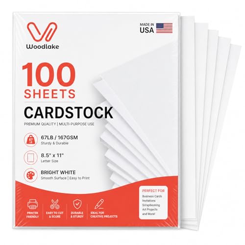 Woodlake 100 Sheets Cardstock 67LB/167GSM, White Card Stock 8.5x11 Letter Size, White Card Stock Paper, Durable Cover Stock Paper for Printer, Invitations, Scrapbooking & Art Projects, Made in USA - size: 67LB-WHITE