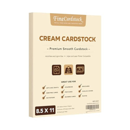 Cream Pastel Color Card Stock Paper, 67lb Cover Medium Weight Cardstock, for Arts & Crafts, Coloring, Announcements, Stationary Printing at School, Office, Home | 8.5 x 11 | 50 Sheets Per Pack - color: Cream