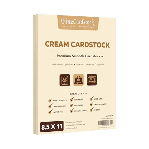 Cream Pastel Color Card Stock Paper, 67lb Cover Medium Weight Cardstock, for Arts & Crafts, Coloring, Announcements, Stationary Printing at School, Office, Home | 8.5 x 11 | 50 Sheets Per Pack - color: Cream