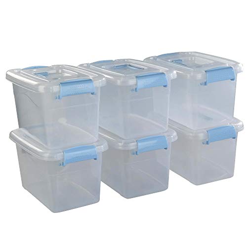 5 L Plastic Storage Bin with Lid, Clear Transparent Box with Handles, Set of 6 - color: Light Blue