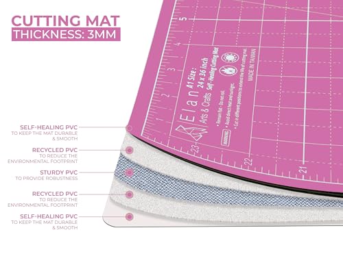 Elan Cutting Mat 36x60 Pink & Purple, Extra Large Self Healing Cutting Mat 36 x 60 Inch, 5-Ply Craft Board Pink, Hobby Board for Sewing and Quilting
