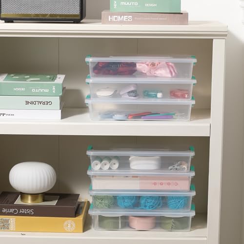 novelinks 4 Quart Clear Plastic Storage Containers with Lids (8 Pack) | Storage Bins with Lids, Stackable Small Clear Bins, Craft Storage Box, Paper Storage, Under Bed Storage Bins, Pencil Box - size: 4 Quart 8 Pack Green
