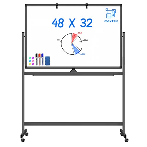 Rolling Dry Erase Board 48 x 32, maxtek Double-Sided Mobile White Board, Large Portable Magnetic Whiteboard with Stand - Easel Style Whiteboard with Wheels for Home Office Classroom School, Black - color: Black, size: 48 x 32 inches