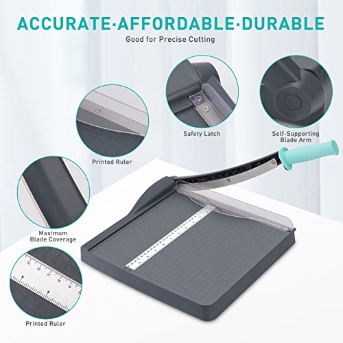 Paper Cutter, Paper Slicer with Safety Guard and Blade Lock, 12" Cut Length Guillotine Paper Cutter with 16 Sheet Capacity, Paper Cutters and Trimmers for Cardstock Cardboard (Gray) - color: Black
