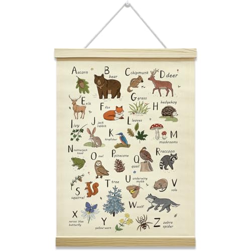 Woodland Animal Alphabet Poster Hanger Frame, ABC Posters for Kids, Toddlers Educational Wall Hanging Decor, Canvas Poster with Wood Frame, Home Nursery Preschool Classroom Wall Decor, 12x16 Inches -39 - color: Woodland Animal Alphabet