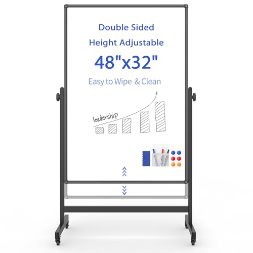Rolling Whiteboard on Wheels, Double-Sided Magnetic Dry Erase Board with Stand, Mobile White Board for Office, Classroom, Home (32" x 48") - color: Black, size: 32"W x 48"H