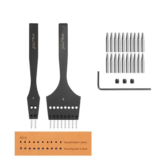 WUTA Leather Stitching Punch, 3nd Removable Round Hole Pricking Irons, Professional Working Hole Punch Tool Set for DIY Leather Craft（4mm- 2+8 Hole） - size: 3nd 4mm- 2+8 Hole