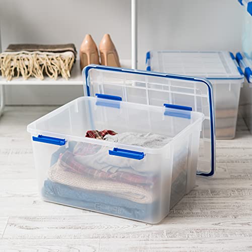 IRIS USA WeatherPro 44 Qt Storage Bins with Lids, 2 Pack, BPA-Free Plastic Gasket Box with Tight Latch and Seal, Stackable Nestable Tote Tub - Clear/Blue - size: 44 Qt. - 2 Pack