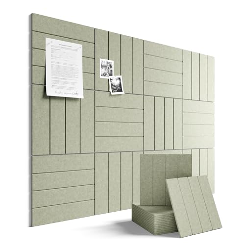Fluxynara Felt Bulletin Board Tiles Large 48" x 36" Cork Board Alternative-12 Pack with 64 Adhesive Tabs, Thick Slat Wall Panels for Office Decor, Push Pin Board Wall Organizer Alternative-Sage Green - color: Sage, size: Bold-stripe 12-pack