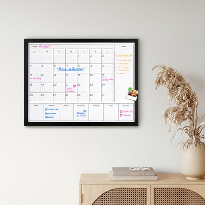 3-in-1 Dry Erase Calendar for Wall, 31.5x23.6 inches Magnetic Surface Monthly & Weekly Planner Whiteboard, Dry Erase Board with Black Wood Frame, Hanging White Board Calendar(YL+ZL-BK,6080) - color: Black, size: 31.5"W x 23.6"H