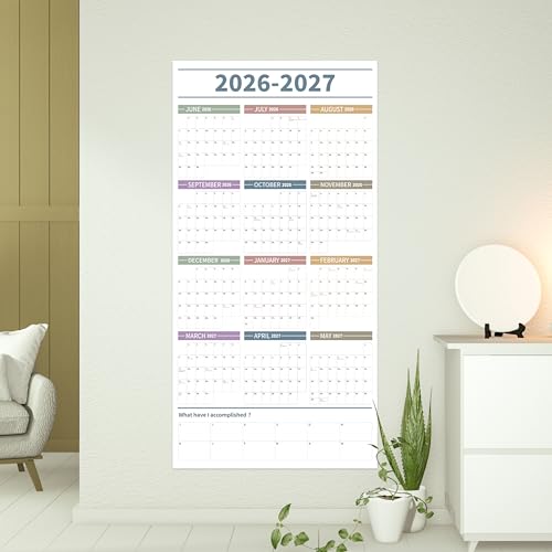 GuassLee Large Yearly Wall Calendar 2026-2027, Full Year Calendar One Page, Jun. 2026- May 2027, Annual Wall Calendar 2026, 24"X 48" Wall Calendar 2026 Large with Foam Stickers - color: Jun White