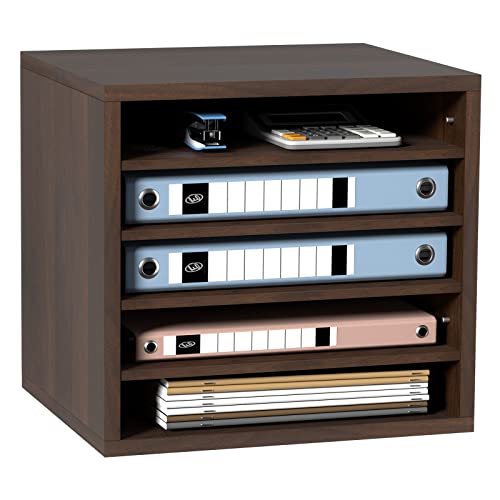 VEVOR Literature Organizers, 5 Compartments Office Mailbox with Adjustable Shelves, Wood Literature sorter 13.9x12x13 inches for Office, Home, Classroom, Mailrooms Organization, EPA Certified, Brown - color: Brown, style: 5 Compartments