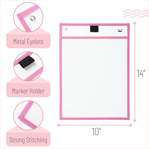 Mr. Pen- Reusable Dry Erase Pocket Sleeves, 10" x 14", 6 Pack, Pink Shades | Clear Plastic Paper Sleeves, Ticket Holders, Clear Plastic Sheet Protectors, Teacher, School, Classroom Supplies - color: Pink Shades, size: 6 Pack