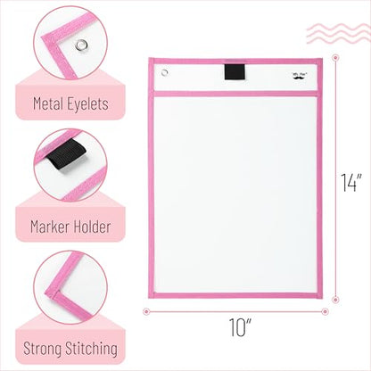 Mr. Pen- Reusable Dry Erase Pocket Sleeves, 10" x 14", 6 Pack, Pink Shades | Clear Plastic Paper Sleeves, Ticket Holders, Clear Plastic Sheet Protectors, Teacher, School, Classroom Supplies - color: Pink Shades, size: 6 Pack