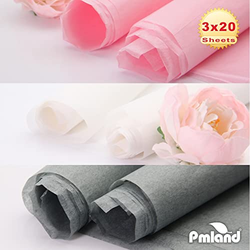 PMLAND Gift Wrapping Tissue Paper - Gray Pink White Assorted - 20 Inches x 26 Inches 60 Sheets - color: Gray/Pink/White