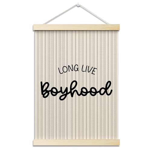 Long Live Boyhood Posters Hanger Frame for Boys Room Hanging Poster for Bedroom Kids Room Classroom Decor Stripes Wall Art Decor for Nursery Playroom Canvas Wall Art Print 16x12 Inches - YY048 - color: black boyhood