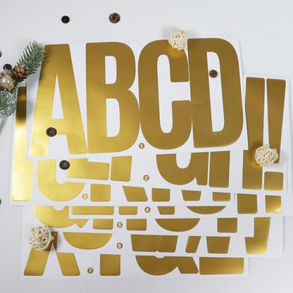 6 Inch Letter Stickers, 76 Pieces Self Adhesive Large Alphabet Symbol Sticker,Mailbox, Door, Truck and Outdoor, Waterproof & Weatherproof, 14 Sheets Gold - color: Gold