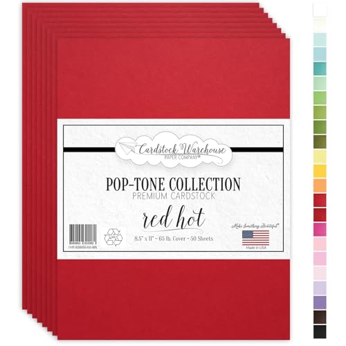 Cardstock Warehouse Pop-Tone Red Hot Cardstock Paper - 50 Sheets, 8.5 x 11" - 65 lb / 175 GSM Premium Red Card Stock for Die-cutting, Crafts, Printing, Card Making and DIY Projects - color: Red Hot