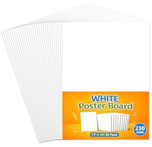 50 Pack Poster Board 11" x 14" - 230GSM White Poster Boards Bulk, Dual-Sided Poster Paper for Display Board, School Projects & Presentation, Scrapbooking - size: 85lb-50Sheets