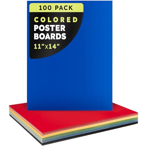 Hygloss Medium Colored Poster Board 11x14-100 Assorted Standard Color Bulk Pack - Red, Yellow, Green, Blue, Black - 10 Pt. Thickness Poster Board Paper, Posterboard Multipack 11" x 14" - color: Assorted Primary Colors, size: 11 x 14-Inch, style: 100 Sheet