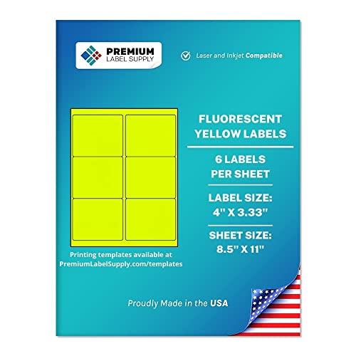 Premium Label Supply Bright Neon Color Fluorescent Stickers - 4" x 3.33" Labels - (Fluorescent Yellow, 3000 Labels) - color: Fluorescent Yellow, size: 3000 Labels