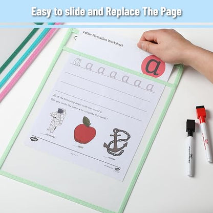 Mr. Pen- Reusable Dry Erase Pocket Sleeves, 10" x 14", 6 Pack, Mint Melody | Clear Plastic Paper Sleeves, Ticket Holders, Clear Plastic Sheet Protectors, Teacher, School, Classroom Supplies - color: Mint Melody, size: 6 Pack