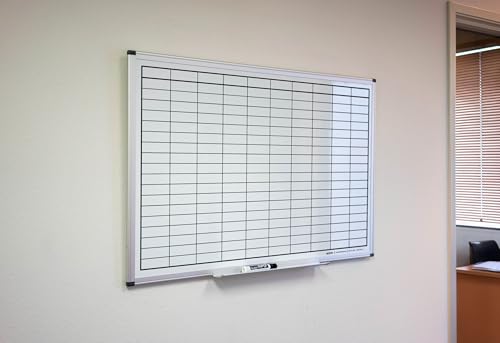 Magnetic Grid Dry Erase Whiteboard – Wall Mounted with Aluminum Frame & Marker Tray – Easy Erase Planning Board for Office, Warehouse & Project Management 48" x 36" - size: 48"W x 36"H