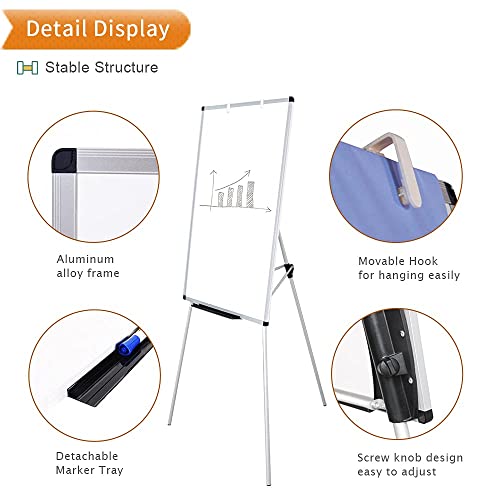 VIZ-PRO Whiteboard Easel, 36 x 24 Inches, Portable Dry Erase Board Height Adjustable With Flipchart Pad - size: 36 x 24 Inches - With Flipchart Pad
