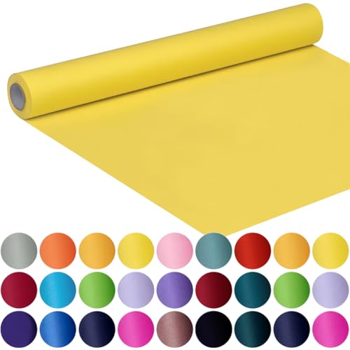 SMART&CASUAL 17.8" x 760" (63') Lemon Yellow Kraft Craft Paper Roll for Gift Wrapping Bulletin Board Bouquet Flower Art Packing Parcel Table Covering 80GSM 55LB (Lemon Yellow, 17.8" x 63') - color: Lemon Yellow, size: 17.8" x 760"