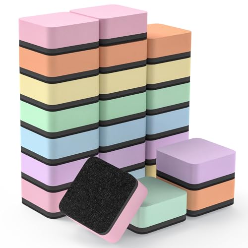 MaxGear Magnetic Dry Erase Erasers, 24 Pack Whiteboard Eraser Macaron Color | Mini Whiteboard Cleaning Pads with Strong Magnetic Backing, 2" x 2" for Classroom, School, Office and Home, Teacher Supplies - color: Macaron, size: 24 Pack