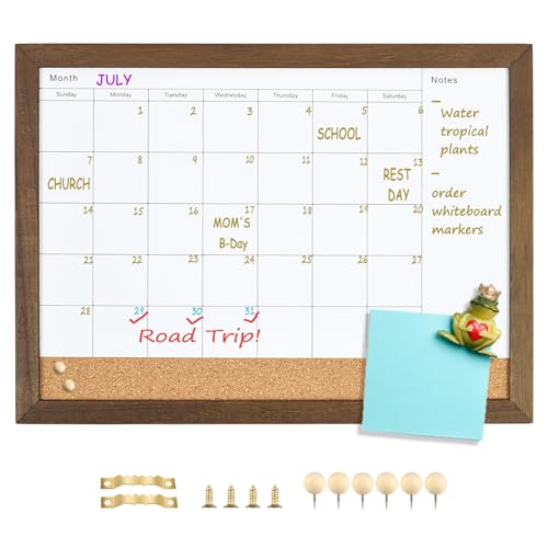 Dry Erase Calendar Whiteboard for Wal, Small Combination Dry Erase White Board & Bulletin Board, 10.5" x 14.5" Rustic Brown Framed Calendar/Cork Combo Board(ZHYL-RB-2737) - color: Rustic Brown, size: 11"W x 14.5"H