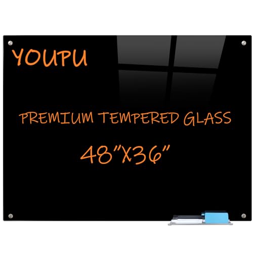 Magnetic Blackboard 48“ x 36” Black Glass Dry-Erase Board Wall-Mounted Frameless Whiteboard Bulletin Board Suitable for Offices, Schools, and Homes(Black) - size: 36"W x 48"H