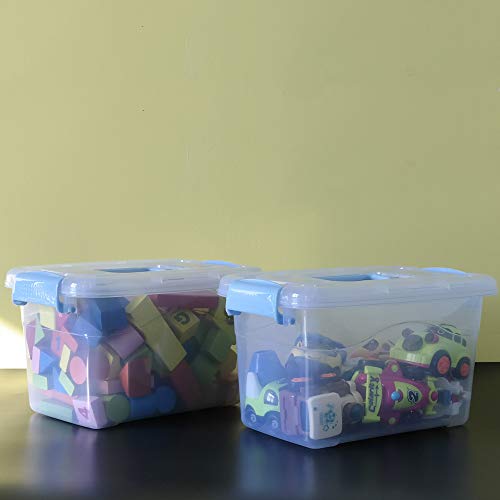 5 L Plastic Storage Bin with Lid, Clear Transparent Box with Handles, Set of 6 - color: Light Blue