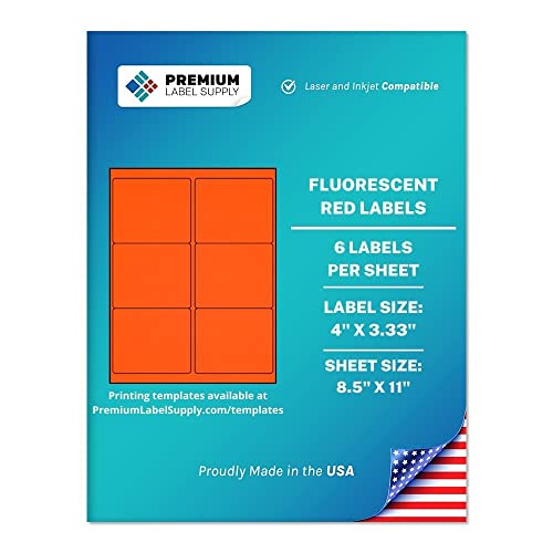 Premium Label Supply Bright Neon Color Fluorescent Stickers - 4" x 3.33" Labels - (Fluorescent Red, 3000 Labels) - color: Fluorescent Red, size: 3000 Labels