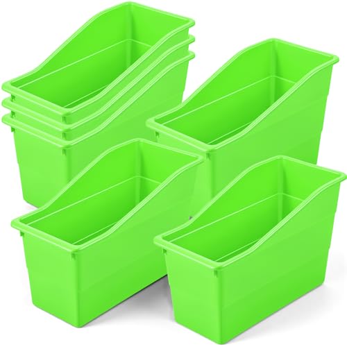 6 Pack Book Bins for Classroom Library, Storage Organizer Bins Holders, 11.4 x 5.5 x 7.4 Inch Durable Plastic Containers for School, Office, Kitchen & Home Organization (Green) - color: Green