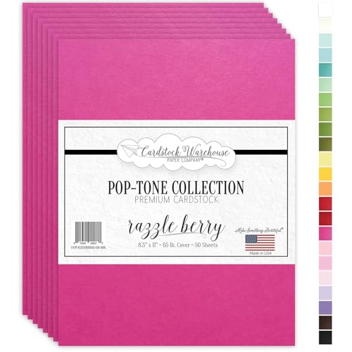 Cardstock Warehouse Pop Tone Razzle Berry Pink Cardstock Paper – 50 Sheets, 8.5 x 11" - 65 lb / 175 GSM Premium Pink Card Stock for Die-cutting, Crafts, Printing, Card Making and DIY Projects - color: Razzleberry Pink