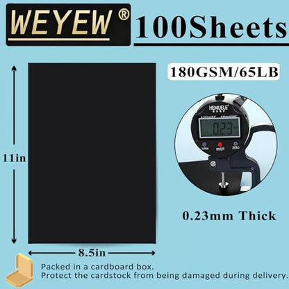 100 Sheets 65lb Black Cardstock, 8.5" x 11", Printer Black Paper for DIY Craft Card Making Blank Invitation Halloween Supply, 65LB Cover 180 GSM - color: Black, size: 65lb-100sheets