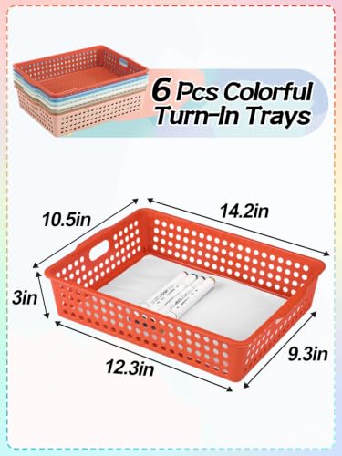 6 Pcs Thick Durable Turn in Trays Classroom - 14.2" X 10.5" Fits A4/ Letter Papers Organizer Storage Bins, Plastic Baskets for School Teachers Organization Boho Classroom Supplies