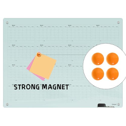 Magnetic Glass Dry Erase Board Calendar- White Board 48 x 36 Inch Wall Mounted Yearly Whiteboard, Large Frameless Glass White Board for Wall Office, Home & School - color: Yearly, size: 48"W x 36"H